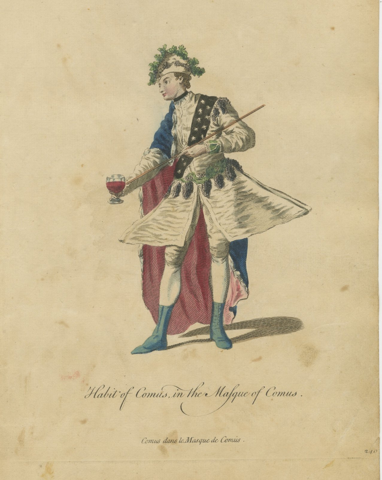 Comus in Milton's Masque of Comus, Georgian Stage Costume, Jefferys Print, 1757