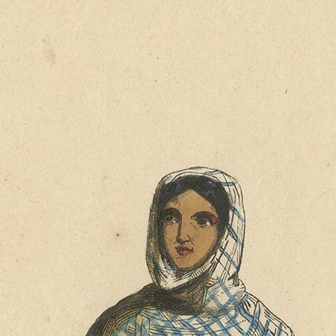 Antique Costume Print of a Female in Jalapa by Wahlen, 1843, close-up 1
