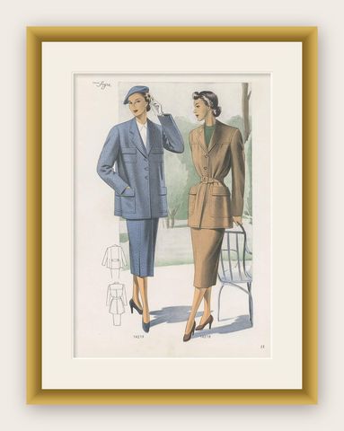 Vintage Fashion Print 'Pl. 14217' Published in Ladies Styles, 1951, shown framed