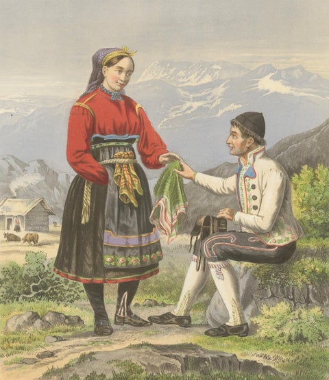 Antique Norwegian Costume Print, Hitterdal in Telemark, circa 1860s, close-up 2