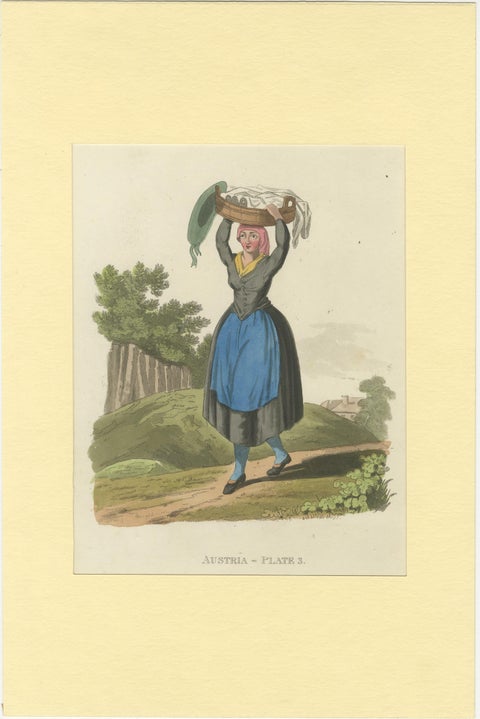Austrian Folk Costume Prints, Elegant 4-Plate Set of Rural Figures, c. 1820, view 2