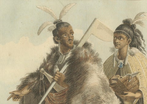 Maori Traditional Dress, Antique Hand-Colored Engraving, New Zealand, 1803, close-up 3