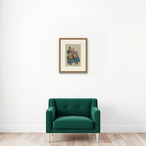 Traditional Dutch Costume from Marken, Men and Children in Festive Dress, 1932, shown framed on a wall