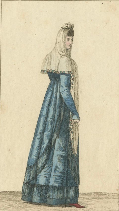 Woman of Barcelona, Hand-Colored Engraving from Costume Espagnol, Paris, c.1805, close-up 2