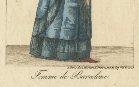 Woman of Barcelona, Hand-Colored Engraving from Costume Espagnol, Paris, c.1805, close-up 3