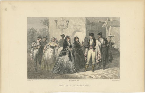 Costumes of Majorca, 19th-Century Hand-Colored Engraving by Ed. Willmann, view 2