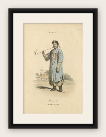 Antique Print of a Mandarin in Court dress, circa 1820, shown framed
