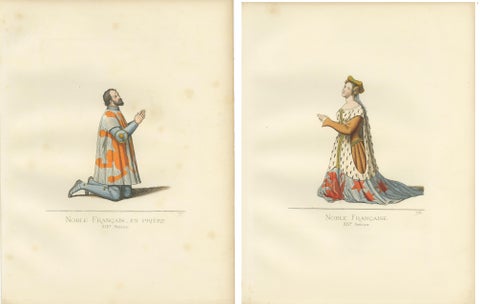 Set of 2 Antique Prints of a French Nobleman and Noblewoman, 'circa 1860', view 4