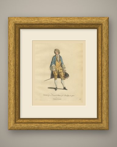 French Man of Quality in 1700 in a Blue Coat, Jefferys Costume Plate, 1757, shown framed