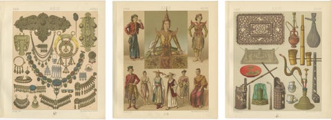 Asian Costume & Decorative Arts Lithographs, Hand Colored, Paris c.1888 Set of 3, view 7