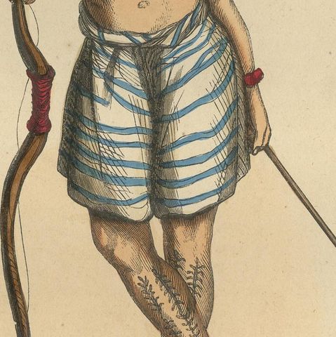 Striking 1844 Lithograph of a Formosan (Taiwanese) Warrior in Traditional Attire, close-up 5