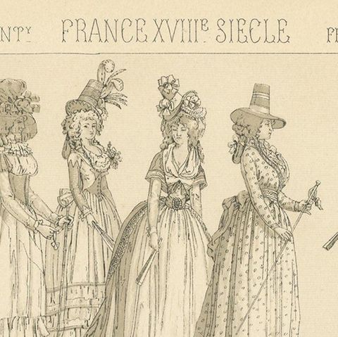 Pl. 120 Antique Print of French 18th Century Dresses by Racinet, 'circa 1880', close-up 1
