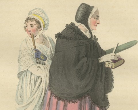 Burgher Woman and Daughter going to Church, Dutch Costume, 1811, close-up 1
