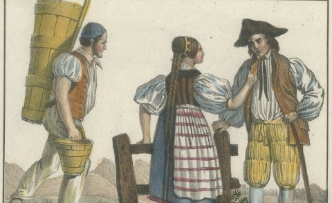 Herdsman of Fribourg, Zurich Peasants and Women of Zug and Neuchatel, 1842, close-up 1