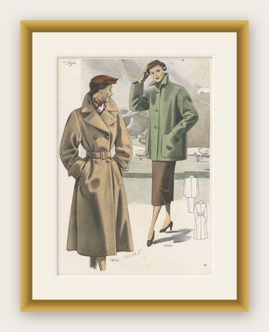 Vintage Fashion Print 'Pl.14319' Published in Ladies Styles, 1952, shown framed
