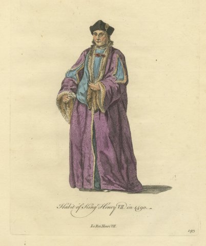 Habit of King Henry VII in 1490, Hand Colored Jefferys Costume Plate, 1757