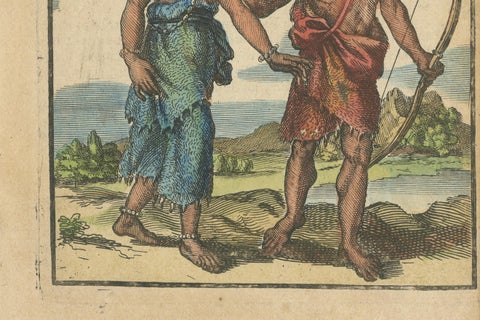 Florida Indians, Couple in Traditional Dress, Mallet America Engraving, 1683, close-up 1