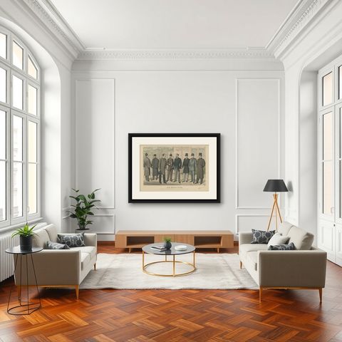 Antique Print of Fashion in April 1891 by Klemm & Weiss, circa 1900, shown framed in a room