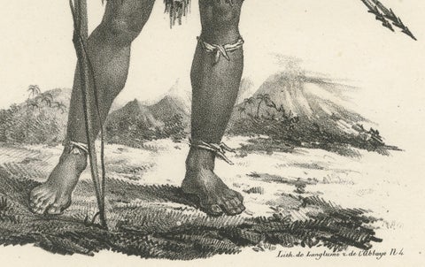 Warrior of Owhyhee (Hawaii) - Anthropophage in War Costume, 1785 Engraving, close-up 2