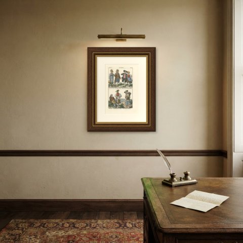 Swiss Costumes of Zug, Schaffhausen, Solura and Glavis, Lithograph, 1842, shown framed on a wall