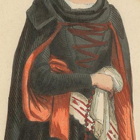 Antique Costume Print of Women in the Region of Prague by Wahlen, 1843, close-up 1