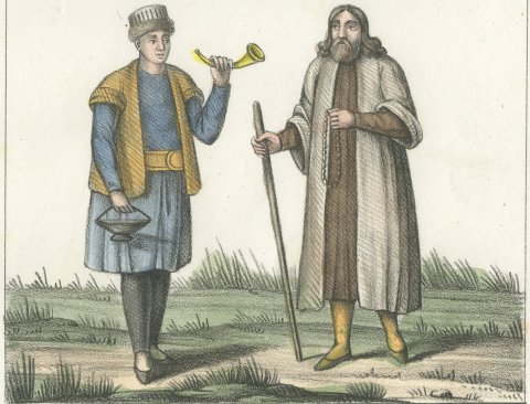 Kalenderi, Mevlevi Water Carrier, Bektashi and Rufai Dervishes, 1842, close-up 2