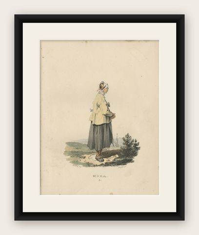 Antique Costume Print of Mora in Sweden by Sandberg, circa 1864, shown framed