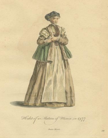 Matron of Meissen in Green Cape and White Apron, Costume of 1577, Jefferys 1757