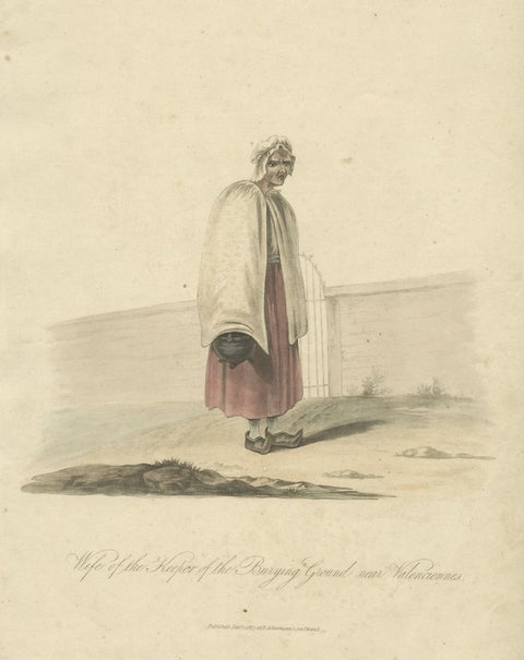 Antique Print of the Wife of the Keeper in Valenciennes, Northern France, 1817, close-up 2