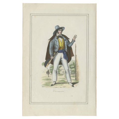 Cincinnati Costume Print, Antique Hand-Colored Lithograph, 1854