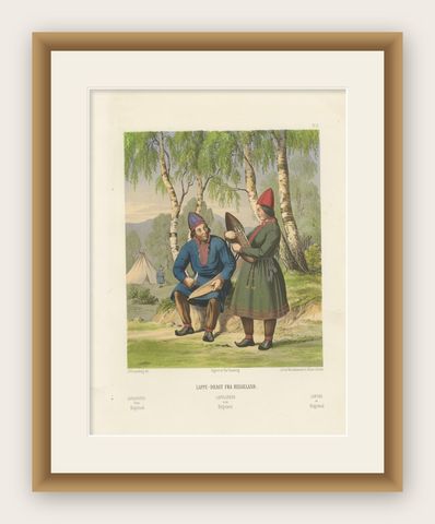 Sámi (Laplander) Costumes from Northern Norway, Helgeland Region, c.1860, shown framed