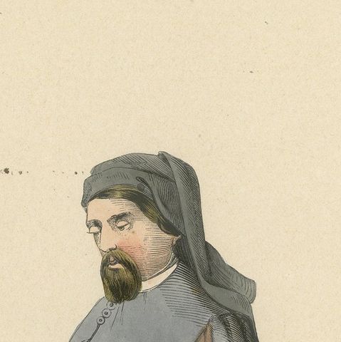 Medieval Sobriety: A Scholarly Figure in 'Costume du Moyen Âge, 1847, close-up 5