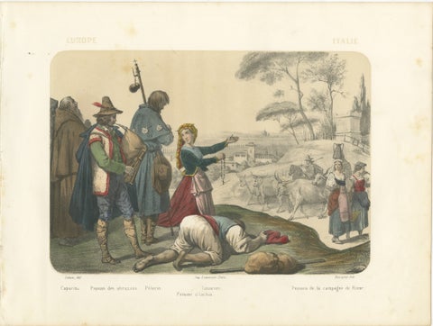 Italian Regional Costumes, Peasants of Rome and Abruzzo, Femme d’Ischia, c.1845, view 2