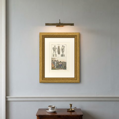 Ancient Germanic Deities and a Sacrifice, Partially Hand Colored, 1842, shown framed on a wall