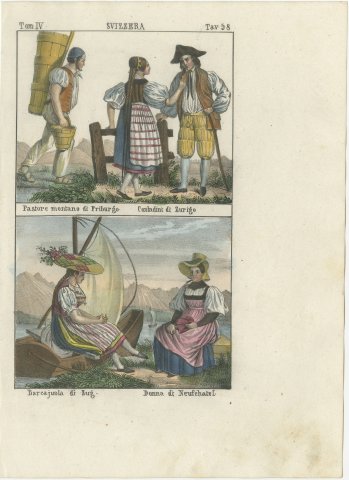 Herdsman of Fribourg, Zurich Peasants and Women of Zug and Neuchatel, 1842, view 2