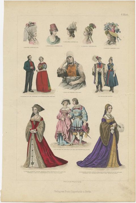Decorative Print of Costumes of Hungary, England, Germany Holland Etc., C.1875, view 2