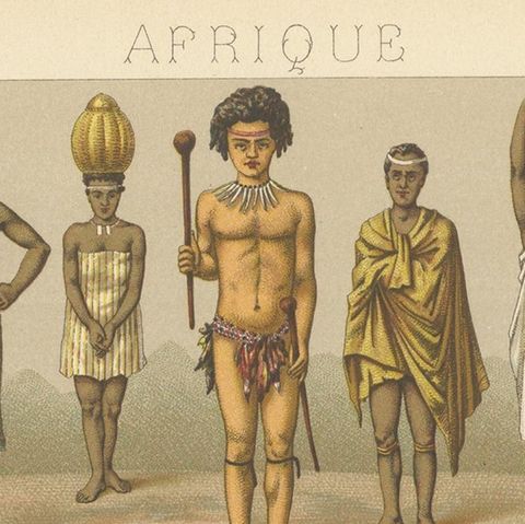 Antique Print of African Costumes Racinet, 'circa 1880', close-up 1