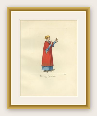 Antique Print of a Nobleman from Siena, Italy, 14th Century, by Bonnard, 1860, shown framed