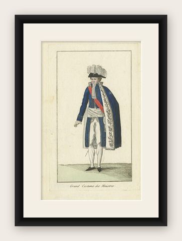 Antique Costume Print of a French minister, circa 1810, shown framed