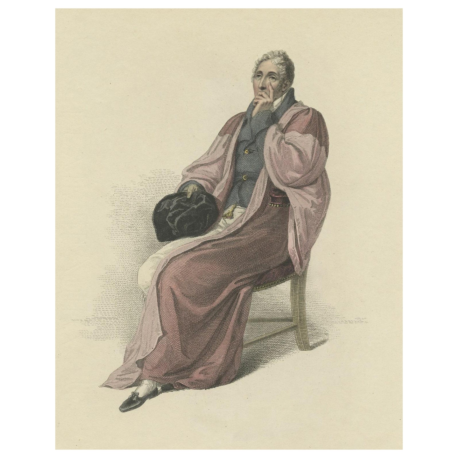 Antique Hand-Colored Print of a Doctor in Physic in Full Dress, 1813