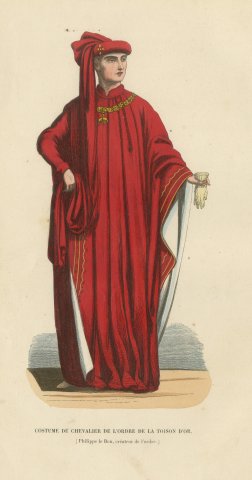 Knight of the Golden Fleece, Philip the Good, Hand Colored Wood Engraving, 1844