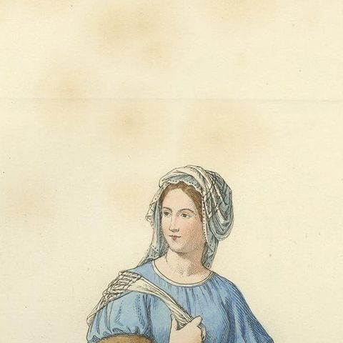 Antique Print of an Italian Noblewoman, 14th Century, by Bonnard, 1860, close-up 1
