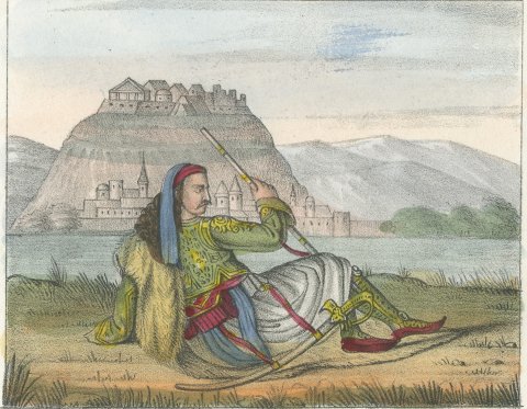 Sailors of Achadia and an Albanian Officer in Greek Costume, 1842, close-up 2