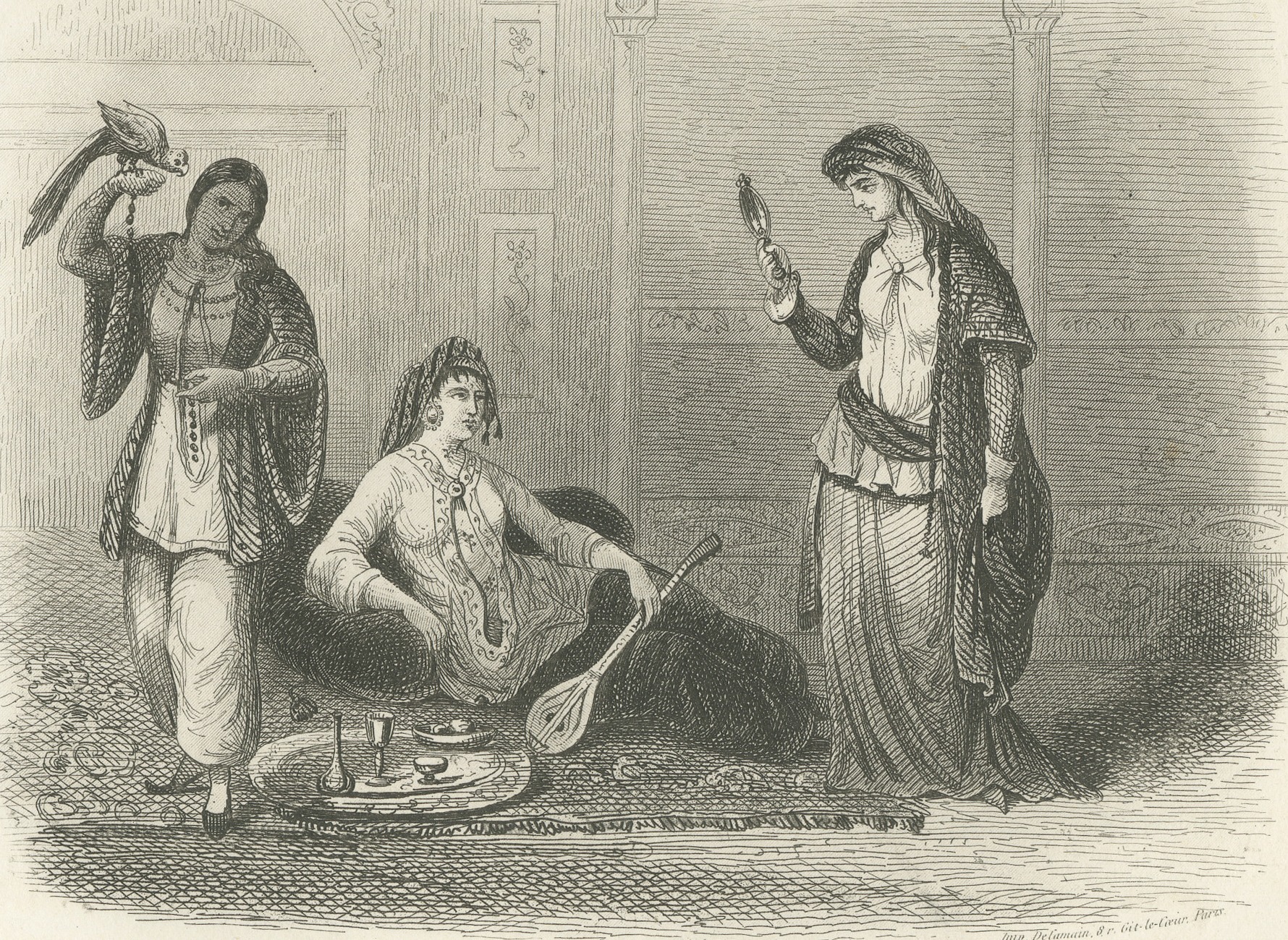 Persian Men and Women in Traditional Dress, Antique Steel Engraving, 1859, view 4