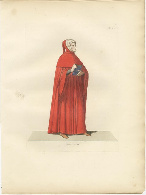 Costumes of a Knight, a Poet, and a Muse from Medieval Italy, Published in 1845, view 6