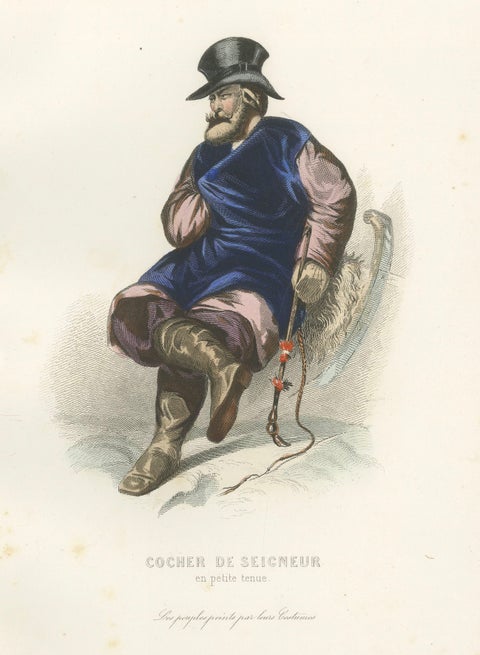 Russian Traditional Costumes and Trades, Set of Four Antique Prints, circa 1850, close-up 2