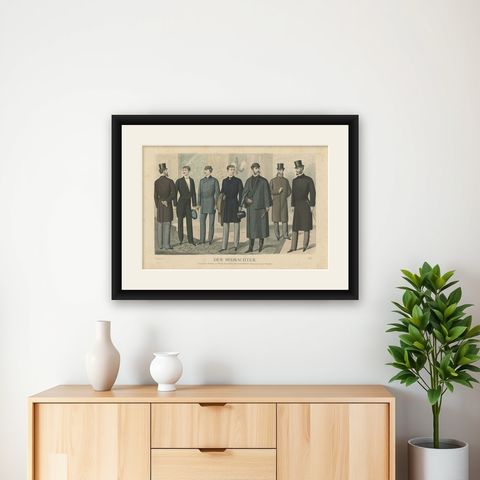 Antique Print of Fashion in February 1883 by Klemm & Weiss 'circa 1900', shown framed on a wall