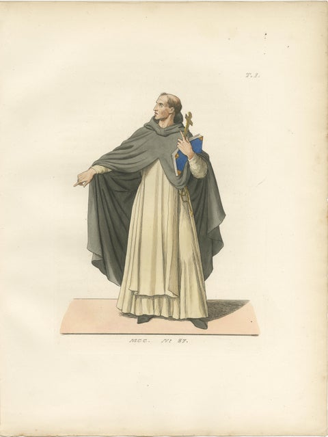 15th Century Dominican Friar, Antique Costume Print, Published 1845, view 2