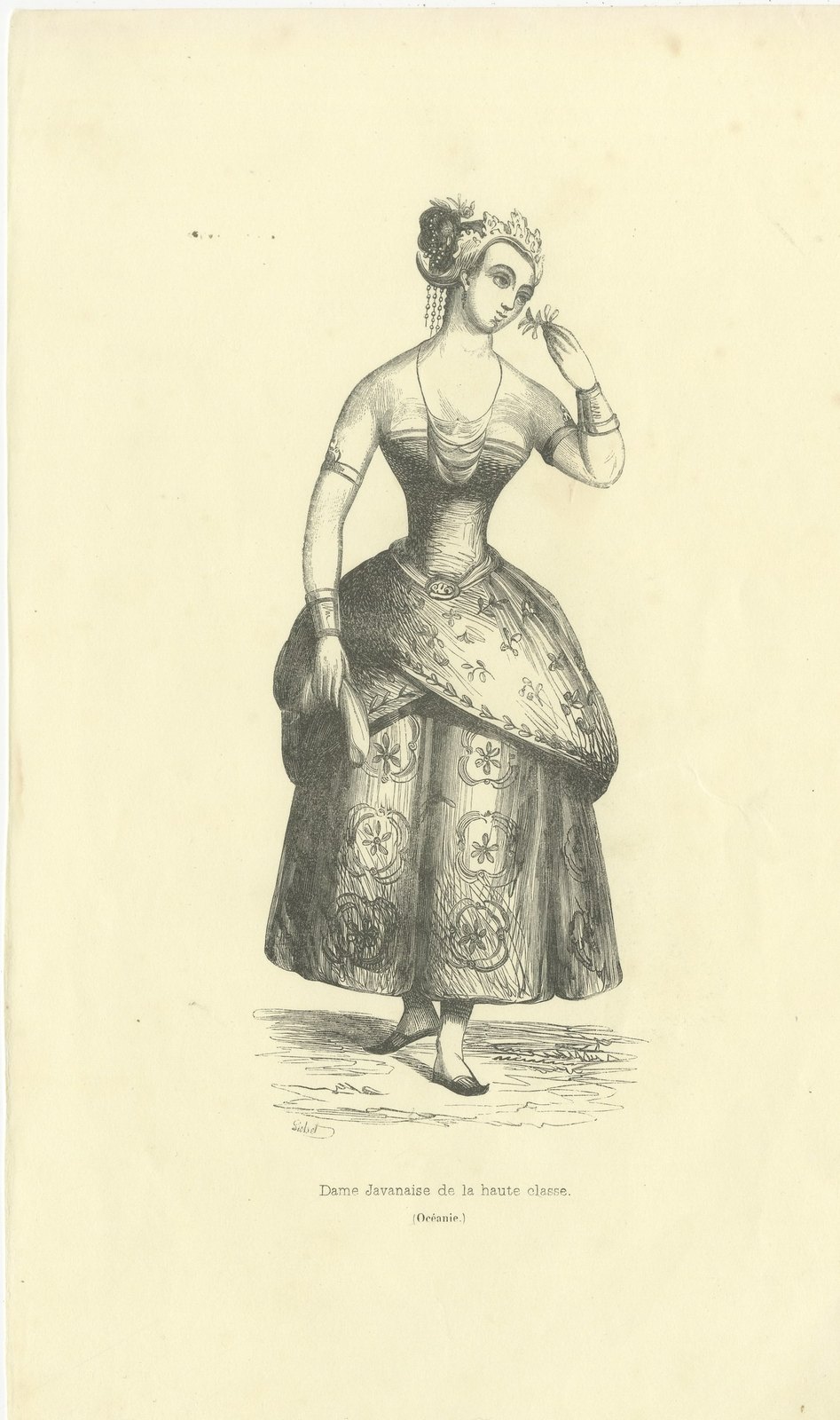 Javanese Lady of the Upper Class, Antique Wahlen Costume Print, 1843-1844
