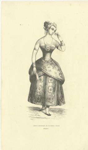 Javanese Lady of the Upper Class, Antique Wahlen Costume Print, 1843-1844